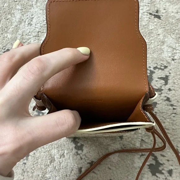 Celine Triomphe Canvas Lambskin Phone Pouch With Flap White Tan - Picture 4 of 4